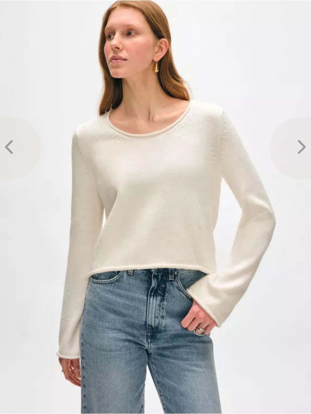 NWT white + warren organic 100% cotton roll trim crew ivory  sweater NEW